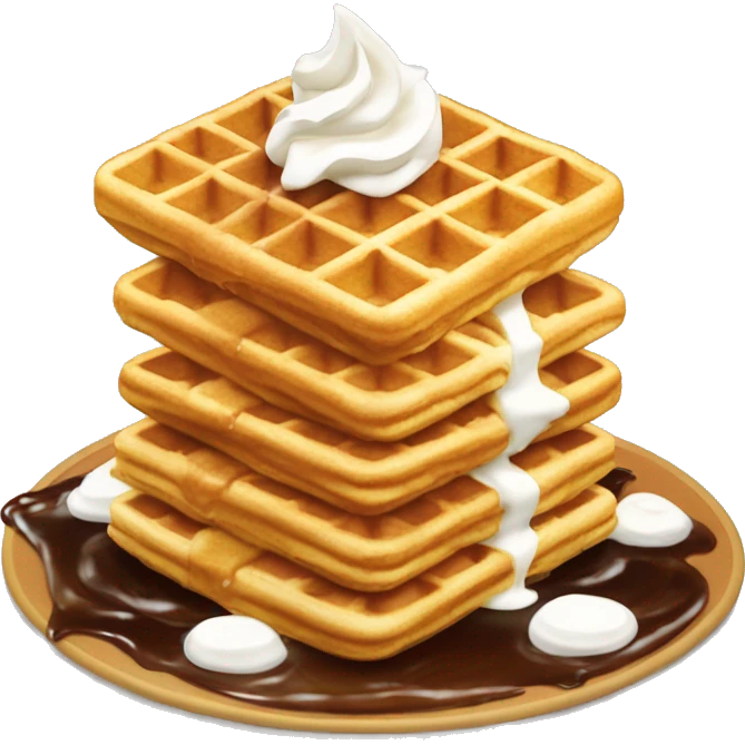 Stack of waffles with syrup and whipped cream emoji