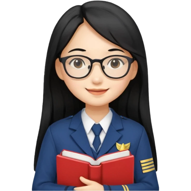 A student, asian girl, long black hair, wearing glasses, uniform, hold book in front of their chest emoji