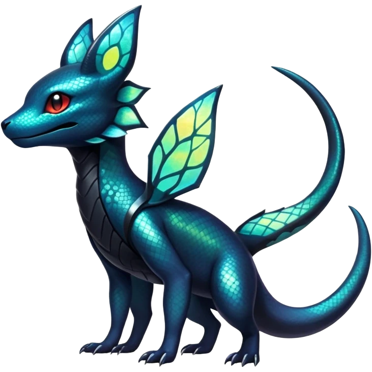 Colorful Iridescent Exotic Salandit-Aurorus-Umbreon-Fakémon-hybrid-creature (full body)  emoji