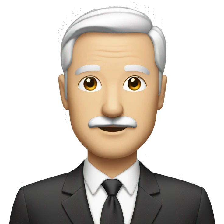Mature, bald, white man, small beard and mustache, suit, black hair, medium nose emoji