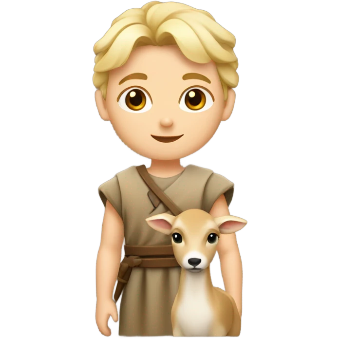 young shepherd with blond hair 10th century with short tunic and fawn emoji