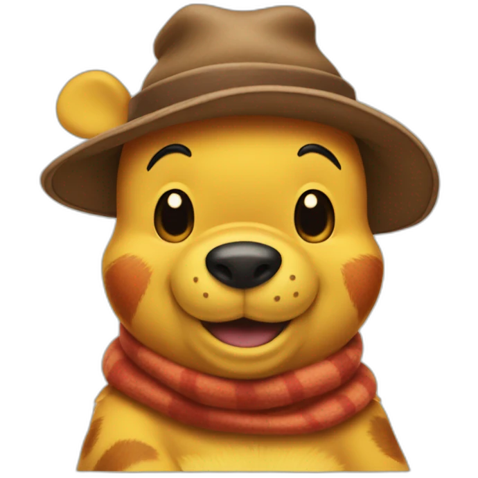 winnie the pooh wearing a poop emoji hat emoji