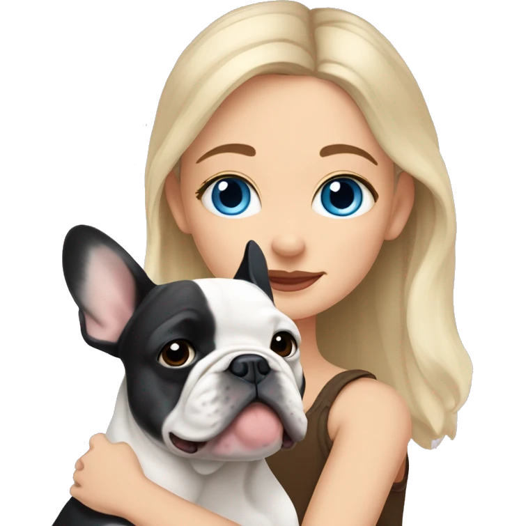  Girl light-skinned and fair-haired blue eyes with a French bulldog merle puppy emoji