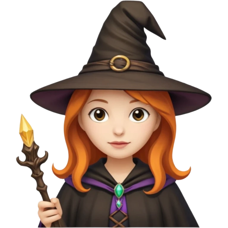 Connie wearing witch hat and wand emoji
