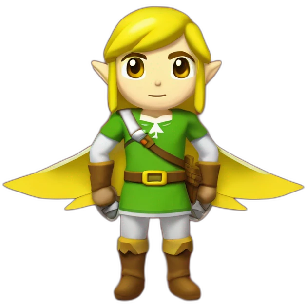 Link de the legned of zelda sur un oiseau rouge avec le dessous de ses aille blanches et un bec jaune emoji