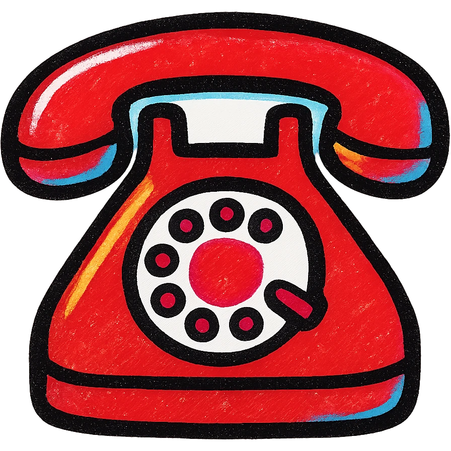 A simple red and white icon of a telephone emoji