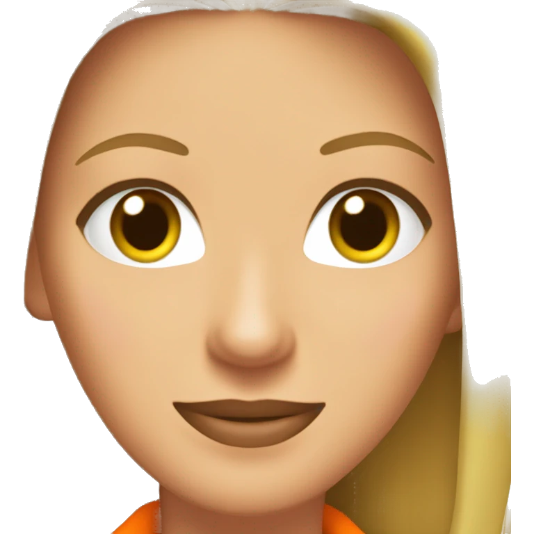 Phoebe Buffay from Friends with green eyes wearing an orange jacket emoji