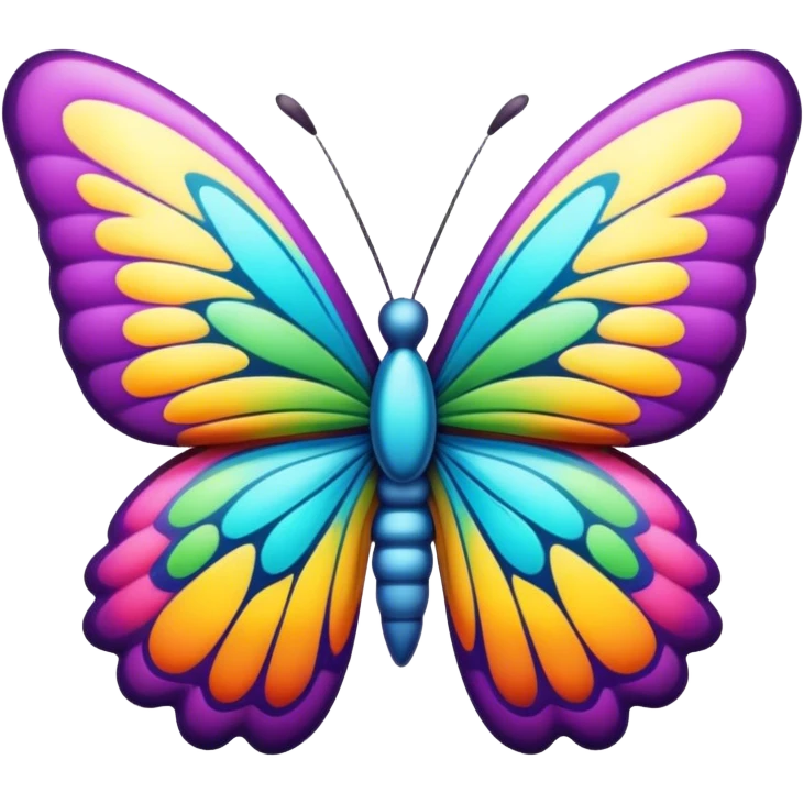 3D, psychedelic colored hippie style butterfly emoji