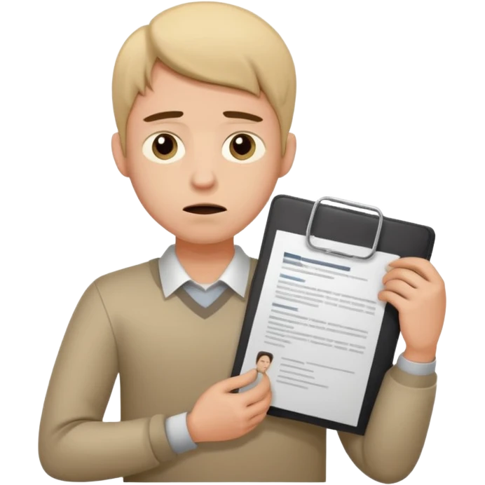 young man in despair applying for jobs with no successs - complete loss or absence of hope - holdng resume emoji