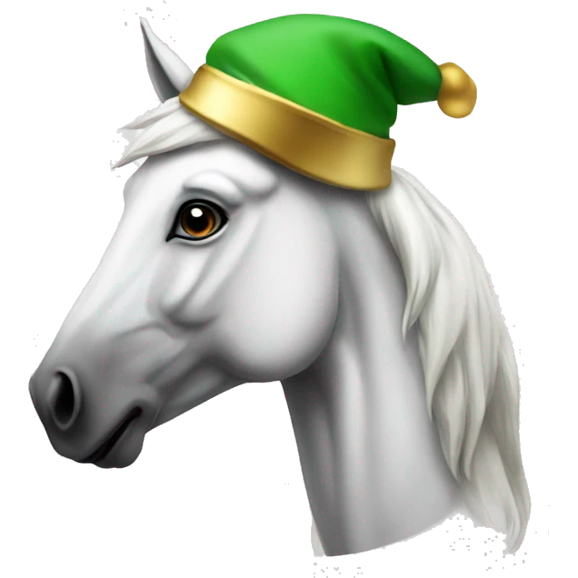 White horse wearing an elf hat emoji