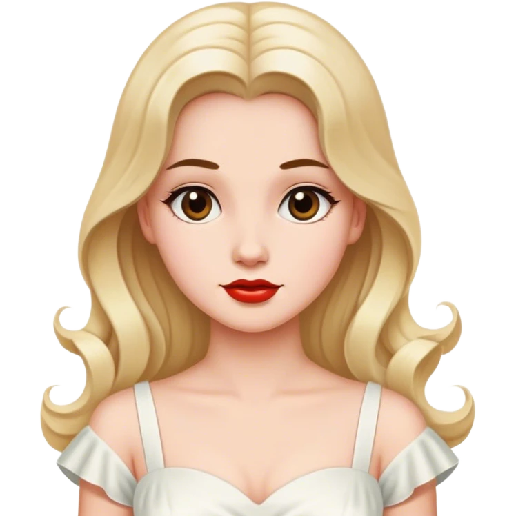 Beautiful woman in 1950’s woman fashion look, white dress, long hair emoji