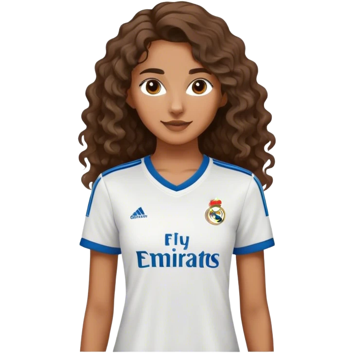 Chica delgada,cabello ondulado,morena,camisa del Real Madrid emoji