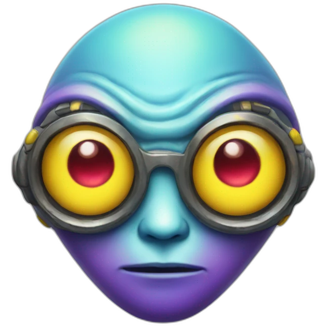 An alien with four eyes, a big yellow head that had red, purple and light blue highlights emoji
