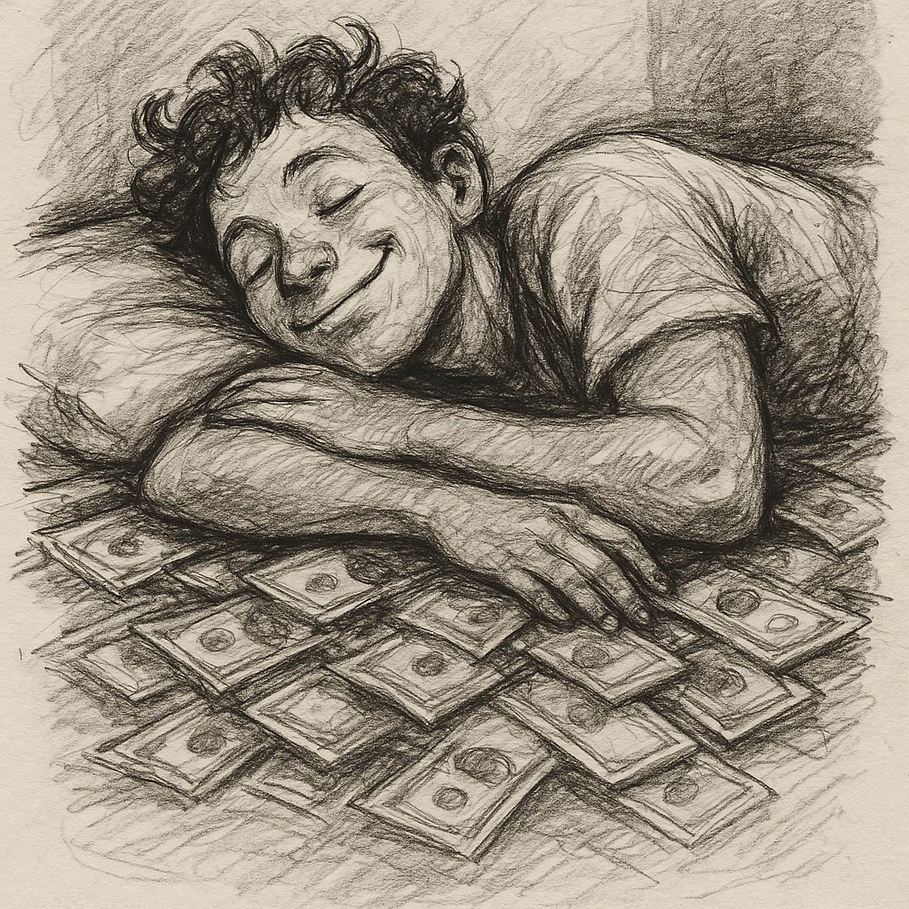 happy person napping on mattress of money emoji