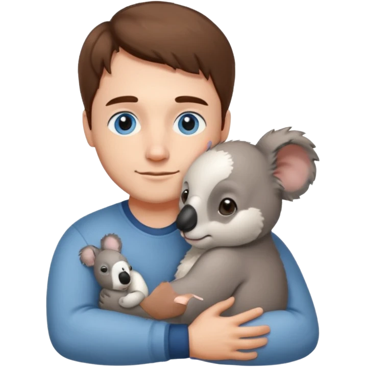 Koala hugging man with brown hair and blue eyes  emoji