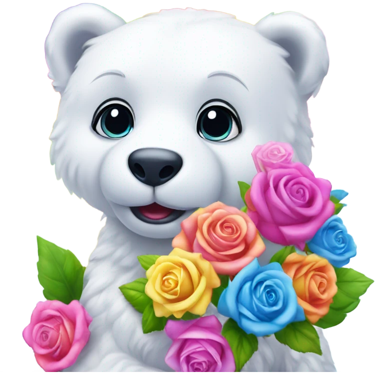 Lisa frank white bear with rainbow roses emoji