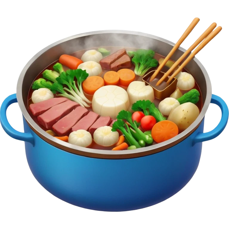 hotpot, steaming, vegetables and meat, round pot, appetizing, simple background emoji