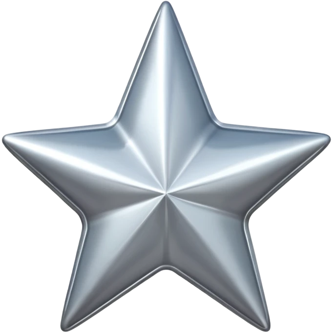 Chrome silver star emoji, iOS emoji style, glossy metallic surface, soft reflections, minimalistic, centered, clean white background, high detail, smooth gradients emoji
