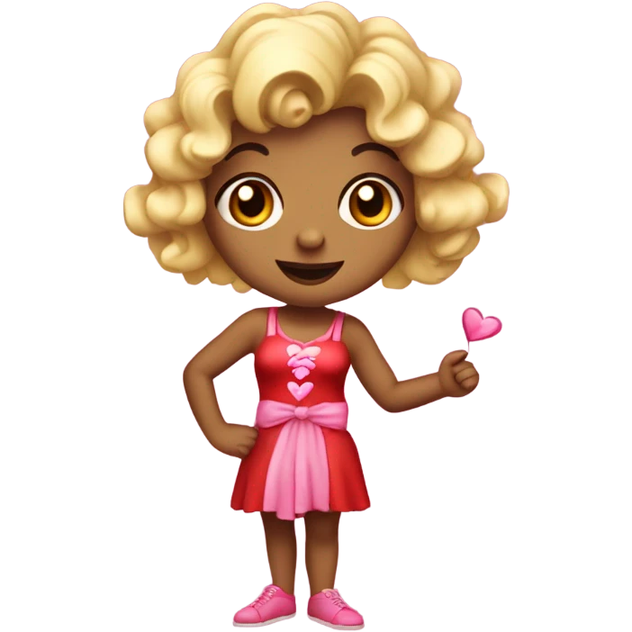 Realistic isolated female cupid character with short curly blonde hair holding up peace fingers with red and pink outfit and red bow in her hair. emoji