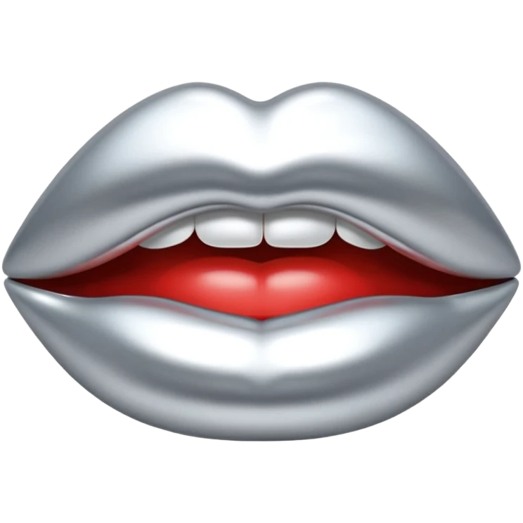 Chrome silver lips emoji, glossy metallic texture, iOS emoji style, smooth reflections, bold but minimal design, centered emoji