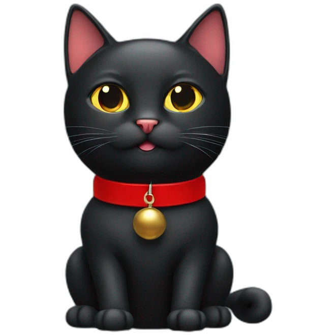 black cat with a red collar with a bell emoji