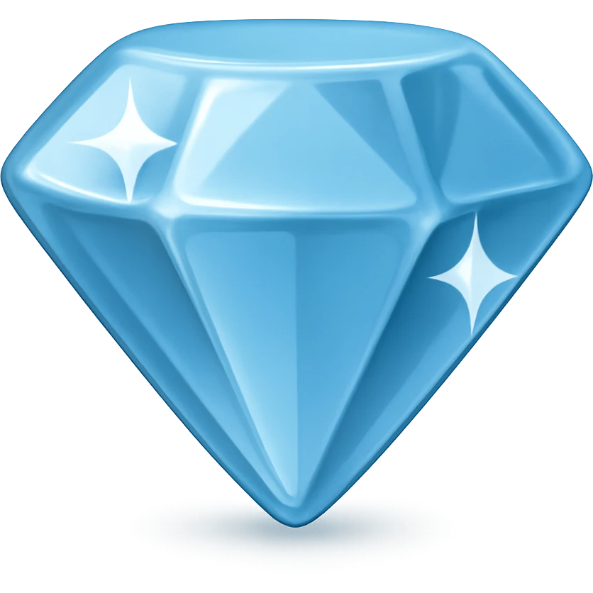 {
  "title": "3D Skeuomorphic Emoji Icon Schema",
  "type": "object",
  "properties": {
    "object": {
      "type": "string",
      "description": "Name of the object to be represented (e.g., 'money bag', 'camera', 'pizza')."
    },
    "style": {
      "type": "string",
      "enum": ["3D skeuomorphic emoji"],
      "description": "Visual style to be used for rendering."
    },
    "materials": {
      "type": "object",
      "properties": {
        "base": {
          "type": "string",
          "description": "Primary material texture, e.g., 'smooth cloth', 'metallic', 'plastic'."
        },
        "details": {
          "type": "array",
          "items": { "type": "string" },
          "description": "Secondary materials or embellishments (e.g., rope, buttons, stitching)."
        }
      }
    },
    "colors": {
      "type": "object",
      "properties": {
        "baseColor": {
          "type": "string",
          "description": "Main color of the object (e.g., '#F5DEB3' for a beige sack)."
        },
        "accentColors": {
          "type": "array",
          "items": { "type": "string" },
          "description": "Accent or highlight colors (e.g., yellow for dollar sign)."
        }
      }
    },
    "lighting": {
      "type": "object",
      "properties": {
        "type": {
          "type": "string",
          "enum": ["soft", "ambient", "studio"],
          "description": "Lighting type used to shade and define volume."
        },
        "shadows": {
          "type": "boolean",
          "description": "Indicates if soft drop shadows are used."
        }
      }
    },
    "geometry": {
      "type": "object",
      "properties": {
        "dimensionality": {
          "type": "string",
          "enum": ["3D"],
          "description": "Indicates that object is rendered in 3D."
        },
        "roundedEdges": {
          "type": "boolean",
          "description": "Indicates if object has smooth, rounded edges."
        }
      }
    },
    "expression": {
      "type": "string",
      "enum": ["playful", "realistic", "friendly"],
      "description": "Overall emotional tone of the icon."
    },
    "background": {
      "type": "string",
      "enum": ["transparent", "white", "gradient"],
      "description": "Background type for the rendered emoji."
    }
  },
  "required": ["object", "style", "materials", "colors", "lighting", "geometry", "expression", "background"]
}

diamond emoji
