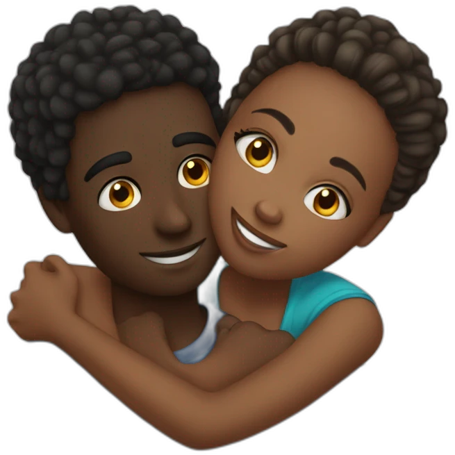African 28 year old boy hugging a European 25 year old girl emoji