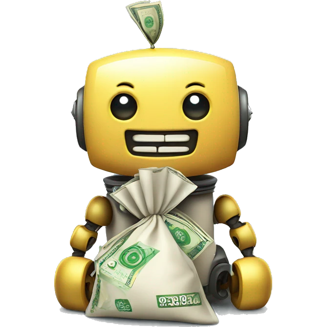 Cute robot with money bags emoji
