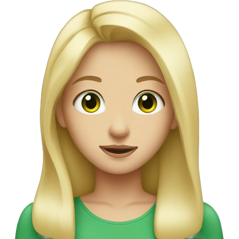 Blonde girl with green eyes wearing a basic top emoji