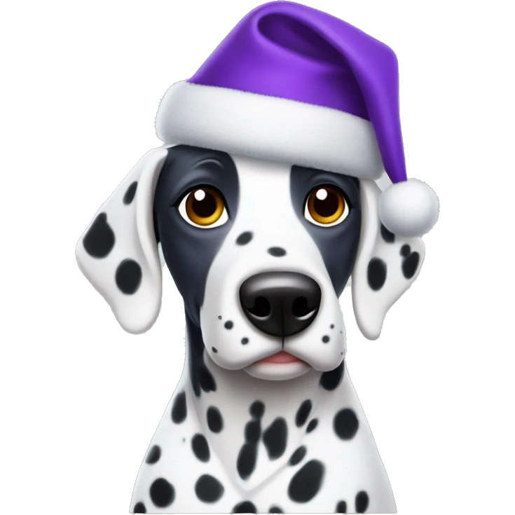 Dalmatian wearing purple Christmas hat emoji