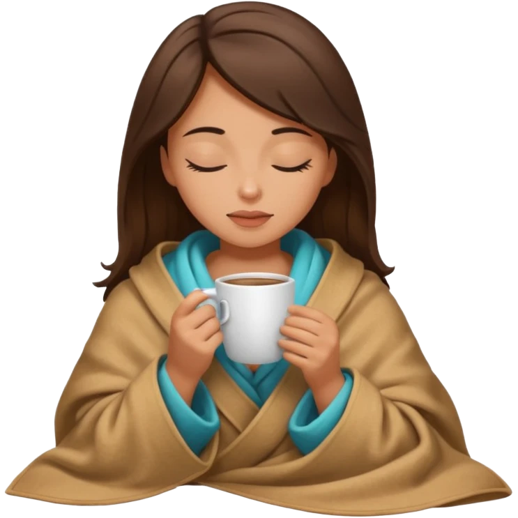 girl brunette inside a blanket sipping coffee eyes closed emoji