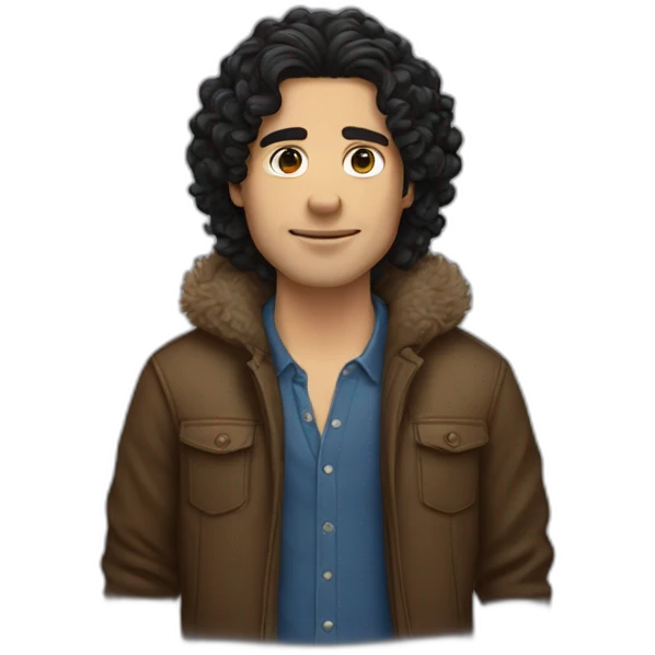 white man with long curly black hair and a bear emoji
