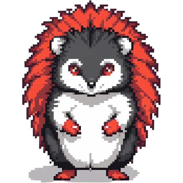 black hedgehog with red accents and white chest fur, defensive stance in a neon-lit industrial environment, metallic surfaces, intense expression emoji