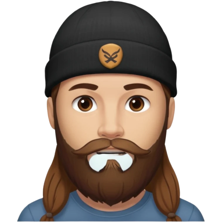 Jared Woosley (long hair, beard, tattoos, and hat). emoji