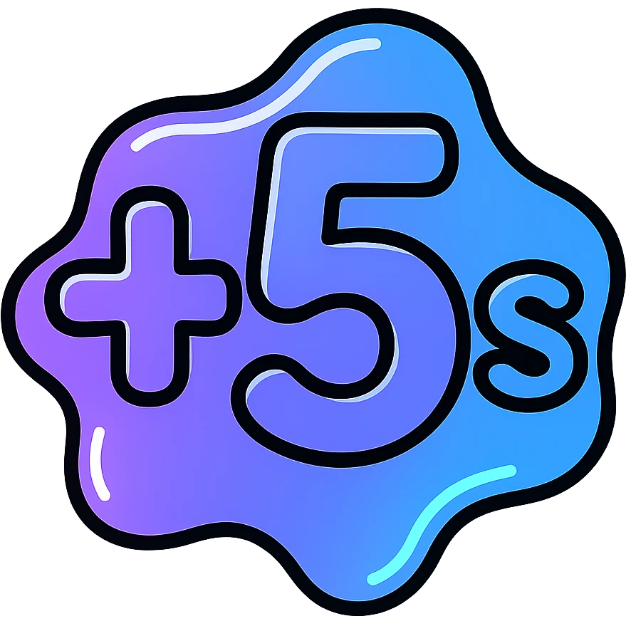 +5s with + and 5 in cosmic liquid metal mercury-like purple and blue, s as small subscript, electric blue neon glow border emoji
