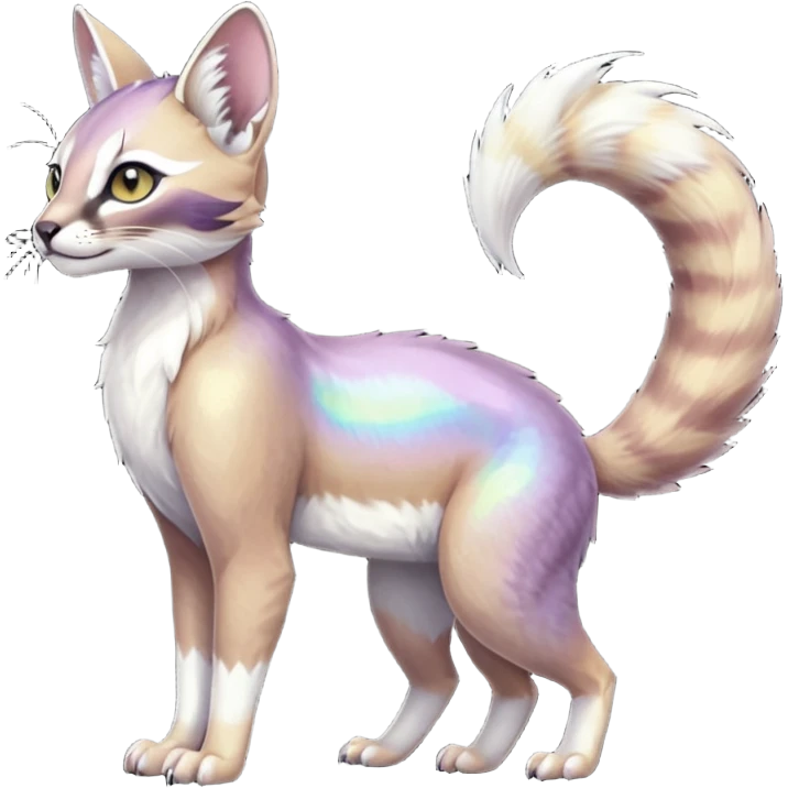 Colorful dark tropical pale light fruity pastel white glorious iridescent divine exotic cute cool beautiful beautiful fantasy-caracal-civet-genet-sergal-vernid-Gryphon-Cacomistle-Trico-oncilla-animal-Fakémon-hybrid-fursona (full body) emoji