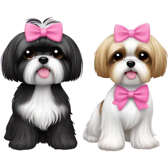 Black and white Shih Tzu, and a Yorkie with a pink bow ￼￼ emoji