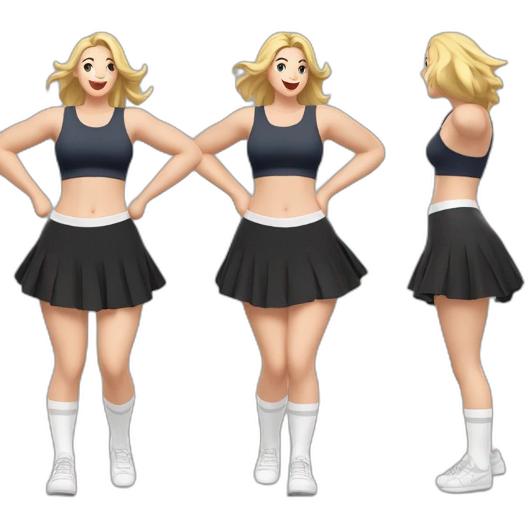 full-body-caucasian-curvy-beauty-jumping-short-black-skirt-back-and-front-views-strong-wind-white-knickers-long-white-socks emoji
