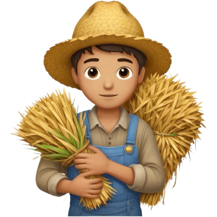 boy farmer, hug a bundle of straw emoji