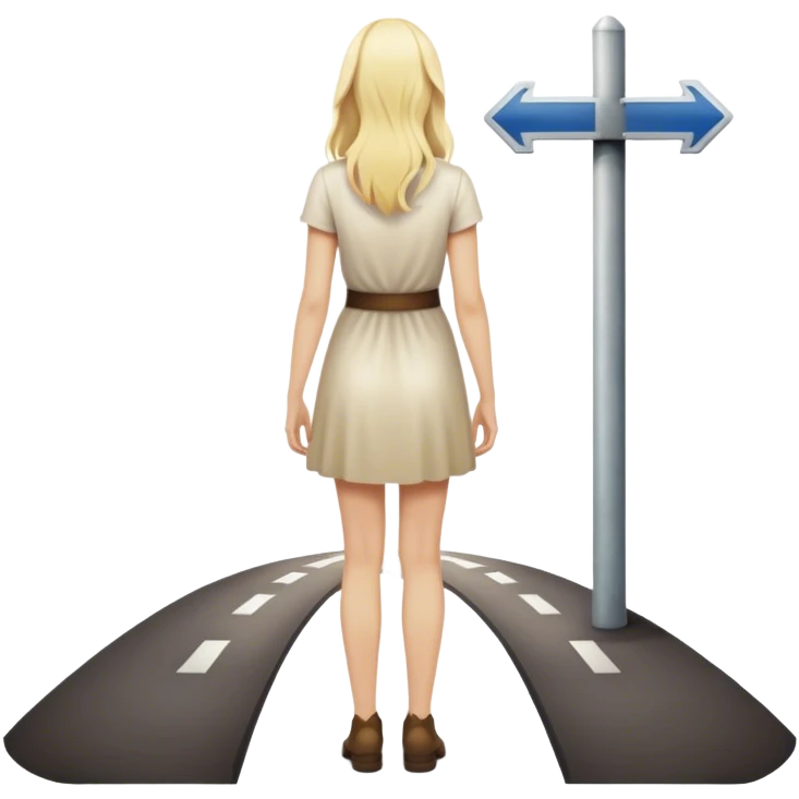 back of blonde woman stands In front at a crossroads between two paths—one illuminated, the other in shadow... scary and sunlight  emoji