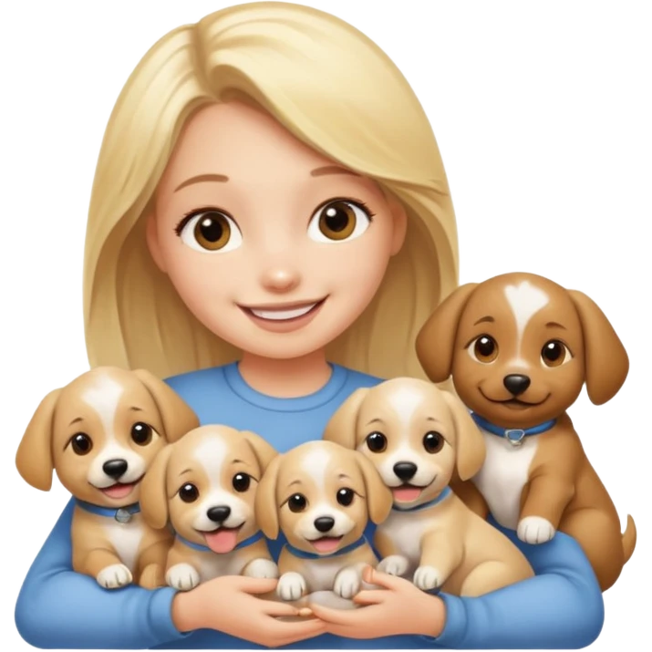 Blonde girl with many puppies emoji