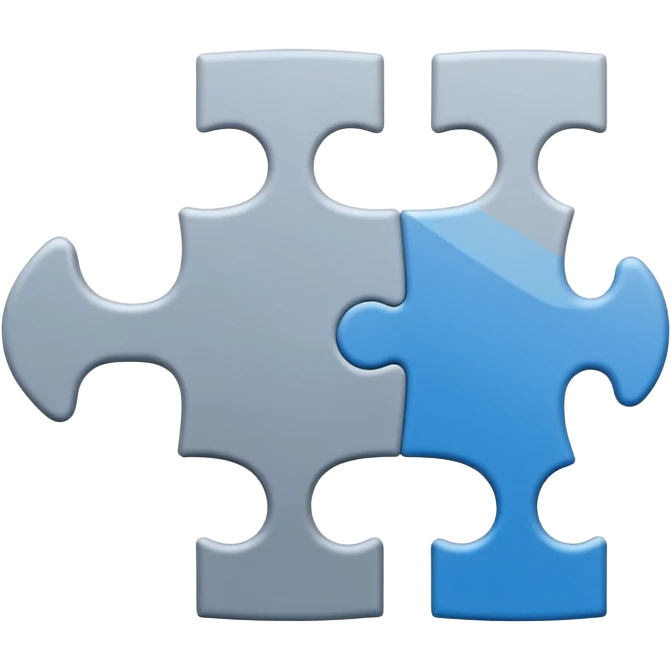 Minimal flat-style puzzle piece emoji in blue and grey, professional design for business presentation, clean edges, modern corporate aesthetic emoji