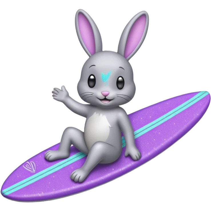 Glitter happy gray bunny purple cian surf emoji