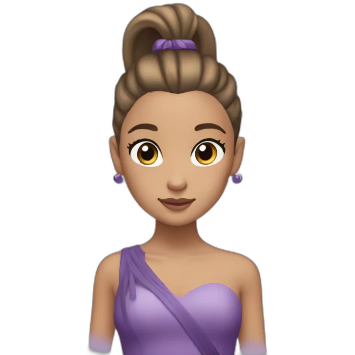 ariana grande with a straight-haired ponytail in a purple puffy dress emoji