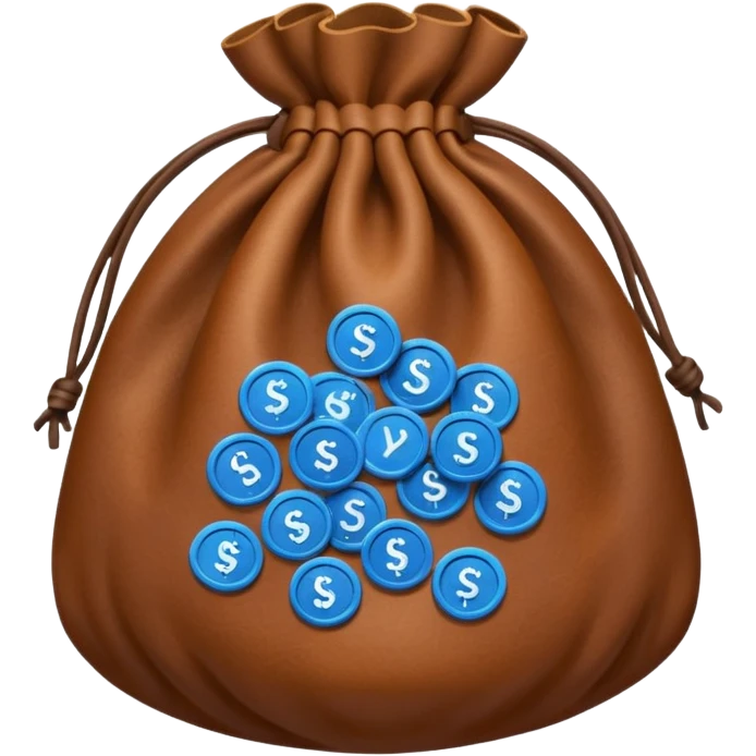 brown money bag of blue coins emoji
