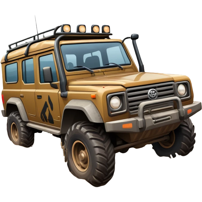 An icon showing an off-road vehicle driving through muddy terrain, inspired by Expeditions: A MudRunner Game. The design features splashing mud, rugged tracks, and dynamic movement, symbolizing the challenge of navigating tough landscapes. Transparent background emoji