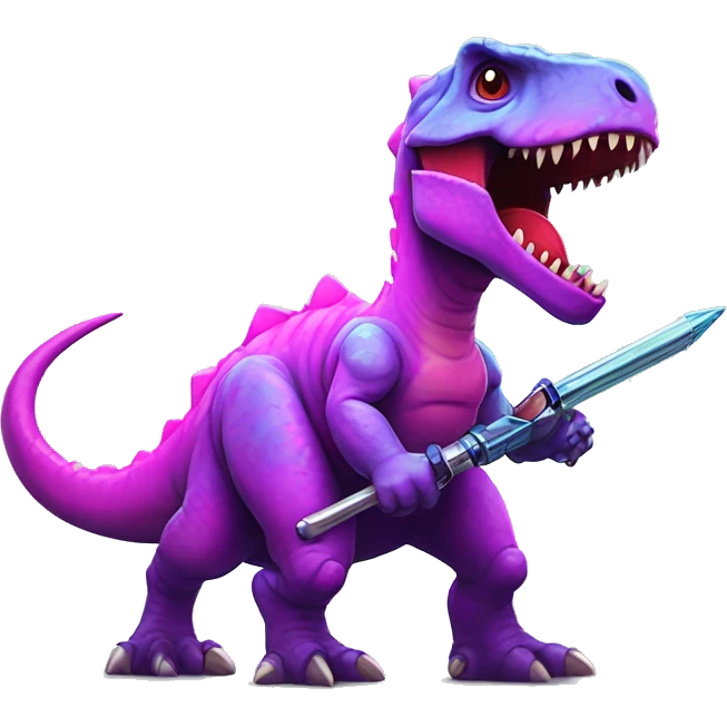 Retrowave dinosaur with a flail and shield chibi  emoji