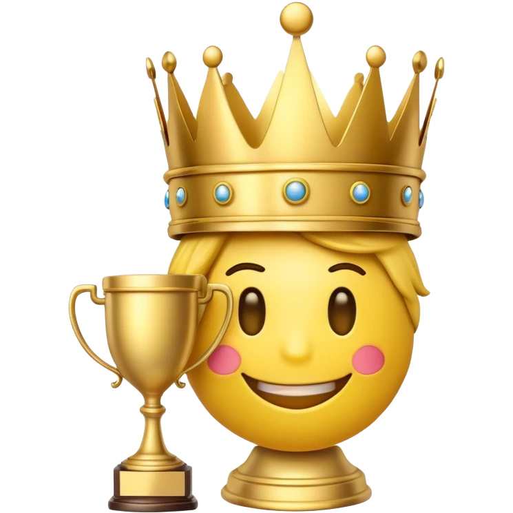 Smiley face emoji with a king crown and a gold trophy  emoji