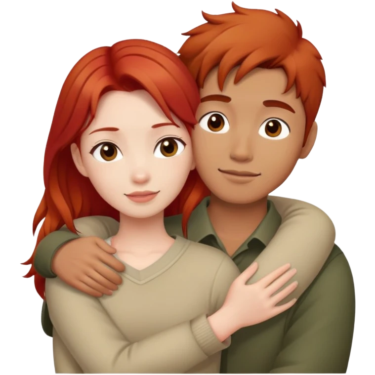 red haired girl hugging asian guy emoji