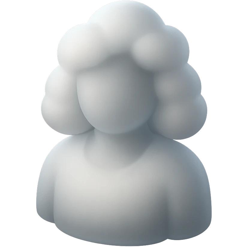 person made of white clouds, fluffy, convex, shoulder length, front view, matte glass style emoji